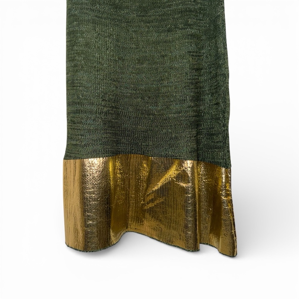 JW Anderson Green Metallic Knit Maxi Dress Gold Foil Coated Medium Designer NWT - Picture 7 of 13